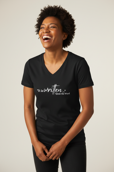 African American Woman Laughing - Black V-Neck T-Shirt