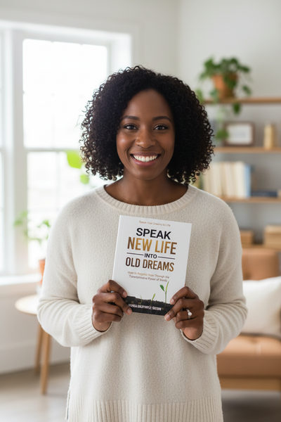 Black woman smiling and holding the book